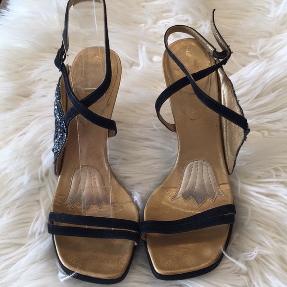 Stephane Kelian Paris Black Suede Beaded Heels/Sandals - Picture 2 of 16